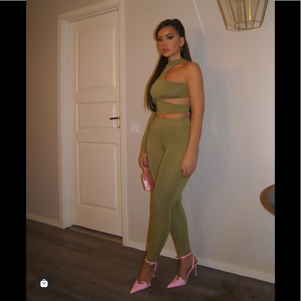 NAKED WARDROBE Avocado Cut Out One Sleeve Crop Top